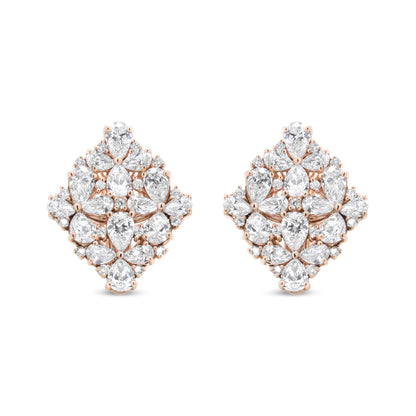 18K Rose Gold 8 1/3 Cttw Pear and Round Diamond Floral Cluster Omega Earrings (F-G Color, VS1-VS2 Clarity)